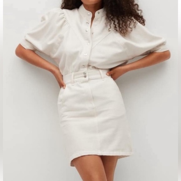 Mango Cream Puff Sleeve Denim Dress - Picture 1 of 4